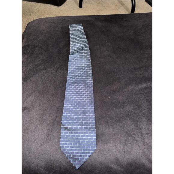 Men’s Silk Tie By Hunt Club Blue Brick Pattern Made‎ In Italy - Picture 1 of 8